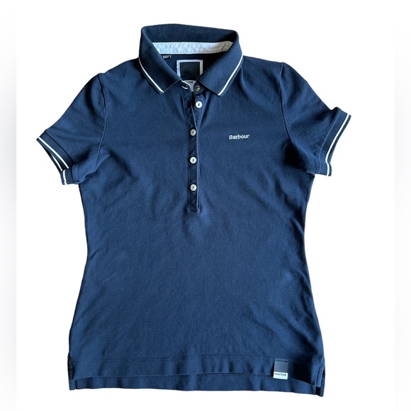 PANTONE Barbour Women’s Chroma Polo US Size 4/ navy blue with white  stripes